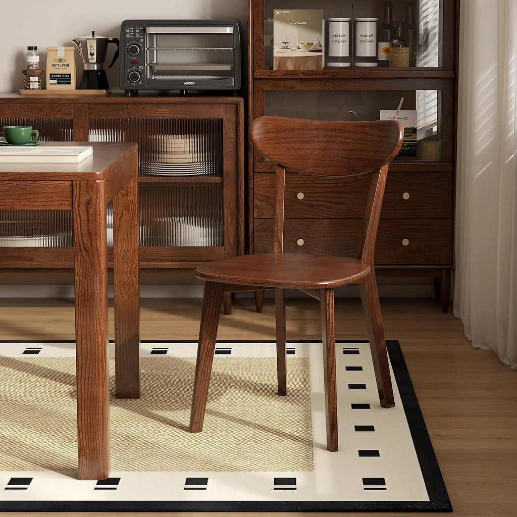 Dining Chairs, Kitchen Chairs, 100% Oak Solid Wood Modern Chair with Curved Backrest Kitchen & Dining Room Chairs Modern Chair for Living Room (Walnut, 6 Pack)