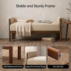 VKNOW 51.8”End of Bed Bench Upholstered Bedroom Bench with Arms, Brown | Solid Rubberwood Legs, Soft Fabric, Thickened seat cushion, Bedroom Living Room Entryway Dressing Areas, Easy to Assemble