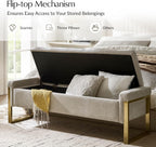 Modern Storage Ottoman Bench with Gold Metal Legs Upholstered Footrest End-of-Bed Bench with Hidden Storage, Hallway and Entryway Beige