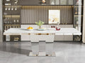 94.5“ Rectangular Dining Table for 6 8 10, Modern White Extendable Kitchen Table, Large Long Dining Room Table with Mirrored Pedestal for Dining Kitchen Living Room