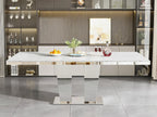 94.5“ Rectangular Dining Table for 6 8 10, Modern White Extendable Kitchen Table, Large Long Dining Room Table with Mirrored Pedestal for Dining Kitchen Living Room
