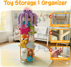 54-Inch Tall Stuffed Animal Storage Organizer - Premium Wooden Plush Toy Holder Zoo, Large Toy Storage Tower with Elastic Rope & Side Storage Bag for Kids Room, Nursery, Playroom, Corner (Sprinoak)