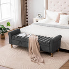 65" Bench with Storage, End of Bed Bench with Rolled Arms, Upholstered Bedroom Bench with Storages, Storage Ottoman Bench for Bedroom, Living Room, Entryway, Hallway, Dormitory, Foot Rest, Charcoal