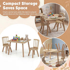 Costzon Kids Table and Chairs, 3 PCS Wooden Desk Set for Toddlers (Natural) | Pine Wood Frame, 2 Rounded Chairs, Nursery Children's Room Furniture for Arts, Crafts, Reading, Eating
