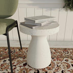 LeisureMod Wisp 16" Modern Wide Round Fiberstone Hourglass Design Side Table - Stylish Accent End Table