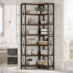 Tribesigns Corner Shelf, 7-Tier Industrial Corner Bookshelf and Bookcase | Freestanding Display Shelf for Living Room, Wood and Metal Corner Book Shelves, Corner Bookcase for Home Office, Rustic Brown