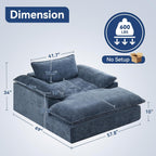 WUTUTUEE 69" Oversized Chaise Lounge Chair Indoor, No Assembly Blue Lounge Couch, Chenille Upholstered Sofa Bed with Pockets, Oversized Reading Chair with Ottoman for Living Room, Bedroom, Office