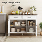 48 Inches Buffet Cabinet with Storage, Farmhouse Sideboard Buffet w/2 Drawers and 3 Doors, Wood Coffee Bar Cabinet with Adjustable Shelves, Sideboard Storage for Kitchen, Living Room, Off White