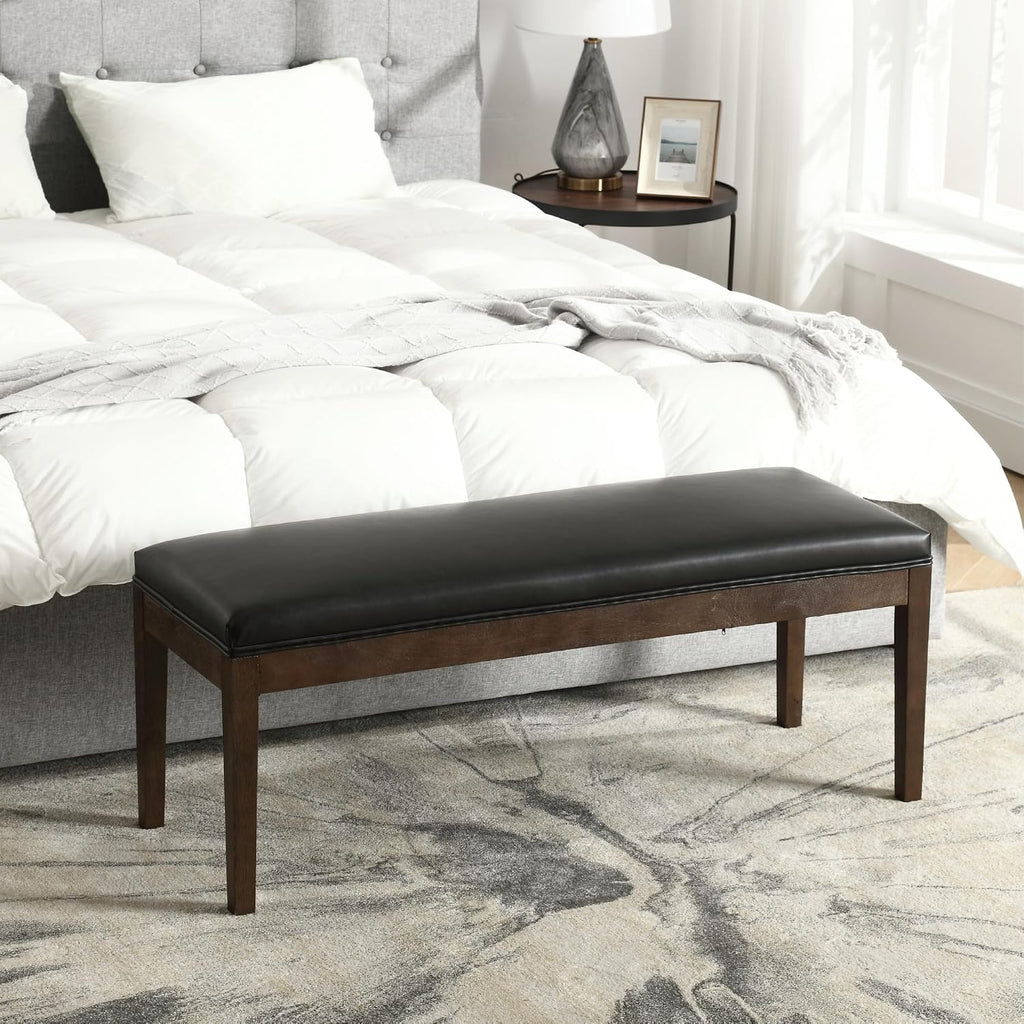 PU Leather Entryway Bench Farmhouse Dining Benches Upholstered Bedroom Bench Shoe Bench Seat for Hallway Living Room Bedroom End of Bed, 16" D x 45.5" W x 18.75" H, Black