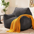 Big Bean Bag Chair for Adults, Ultra Soft BeanBag for Living Room | Stuffed BeanBag Chair with Armrests for Napping, Gaming, Vacuum-Compressed for Easy Gifting, 48 Hours to Fluffs Up, Dark Gray