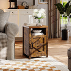 oneinmil Farmhouse Nightstand with Charging Station, Couch Side Table Set of 2, Bedside Table with Storage Space, End Tables with Barn Door, Bed Side Tables for Living Room and Bedroom, Rustic Brown
