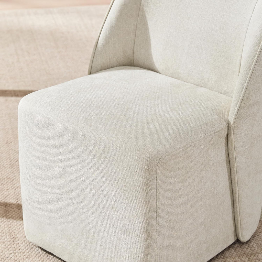 Watson & Whitely Upholstered Dining Chairs with Casters Set of 2, Armless Modern Rolling Dining Chairs with Removable Rollers, Fabric Dining Room Chairs for Bedroom, Living Room, Reading, Linen
