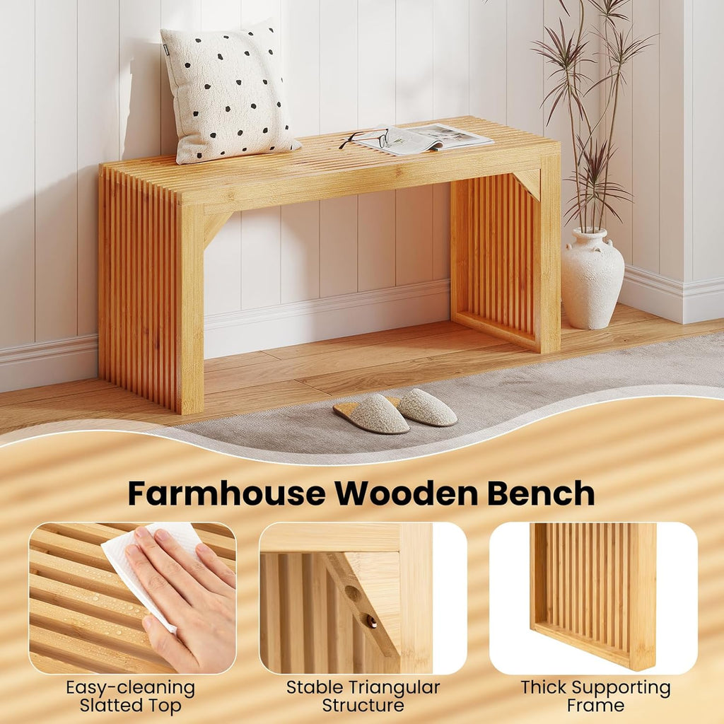 Giantex 36" Bamboo Dining Bench, 660Lbs Capacity, 2-Person Kitchen Table Bench for Living Room, Bedroom, Bathroom, Entryway Hallway, Front Door, End of Bed, Indoor Outdoor Use, 1 Pack