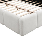 Christopher Knight Home Hazel Queen Size Platform Bed, Boucle Thick Headboard and Footboard, Upholstery Grounded Beds, Block Style, Wood Slat Panel Support, No Spring Box Needed, Easy Assembly, White