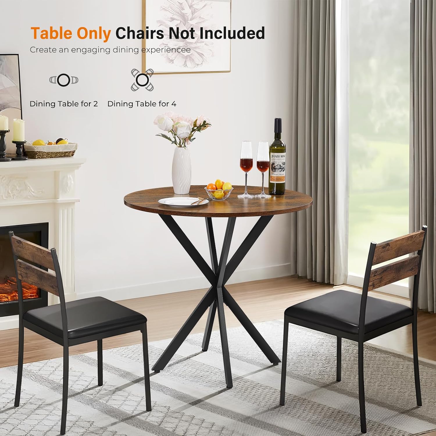 Vantic 31.5" Small Round Dining Table for 2-4, Round Kitchen Table for Small Spaces, Farmhouse Circle Dining Room Table for Kitchen and Living Room, Rustic Brown