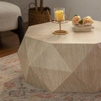 WILLIAMSPACE 37.4" Drum Coffee Table with Mars Pattern for Living Room, Modern Farmhouse Wood Center Table with Faceted Diamond, Mid Century End Side Table for Apartment, 37.4" x 35.83" x 16.14"H