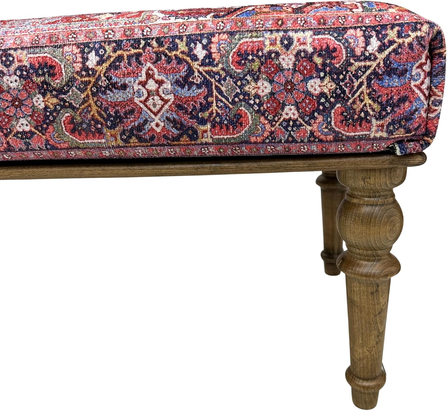 Boho Red Heriz Rug Upholstered Ottoman Bench, Piano Bench, Decorative Farmhouse Bench, Wood Bench, Entryway Footstool Ottoman Bench, Kitchen Dining Bench (18x18X36, Red Heriz)