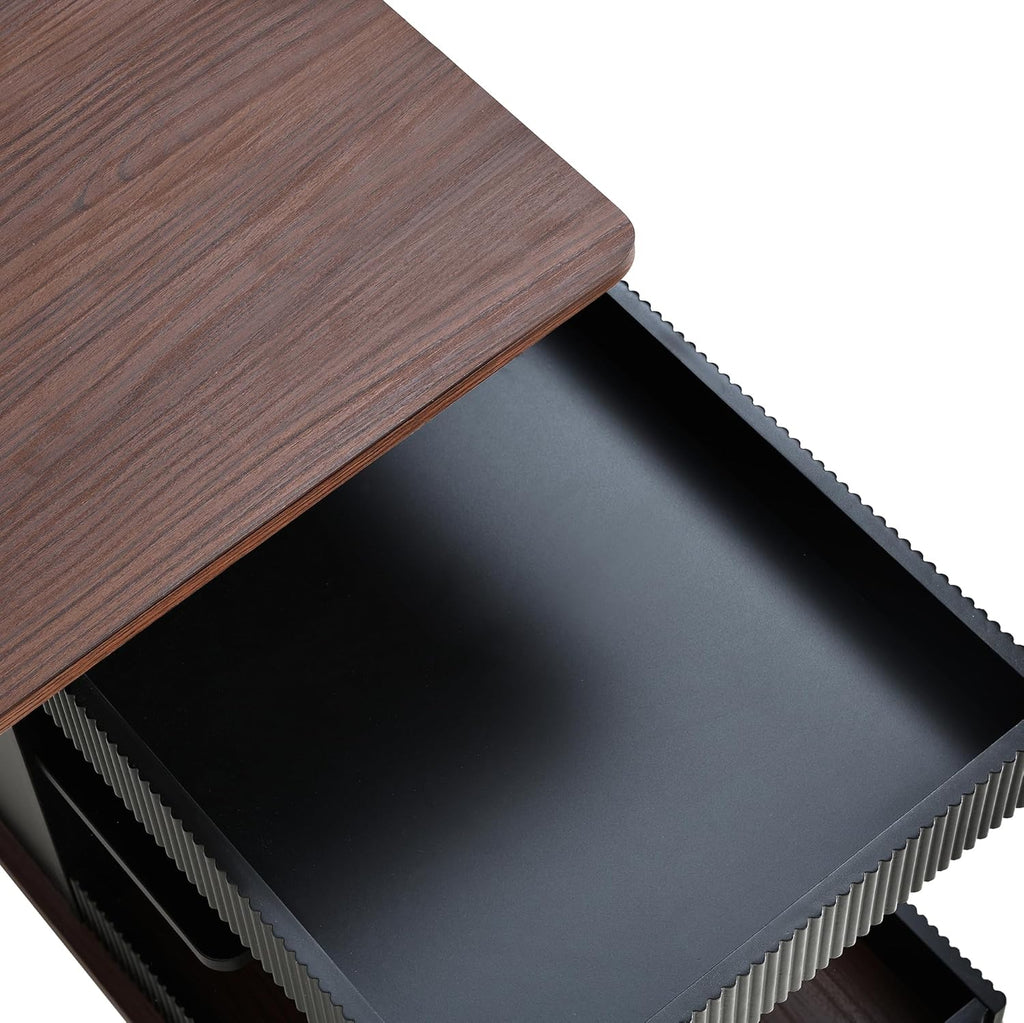 Adjustable Lift-Top End Table with Storage, 360° Rotating Design & Lockable Casters - Modern Mobile Side Table for Living Room, Bedroom, Small Spaces (Black+Brown)