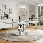 Henf Luxury Marble Dining Table for 6-8 Rectangular 70" Faux Marble Kitchen Table with Silver Mirrored Stainless Steel Base,White Faux Marble Large Long Pedestal Table (Table Only)