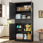 Kitchen Pantry Cabinet, 71”H Metal Storage Cabinet with 1 Drawer, Doors and 2 Adjustable Shelves, Black Pantry Storage Cabinets for Kitchen, Living Room, Dining Room and Bathroom