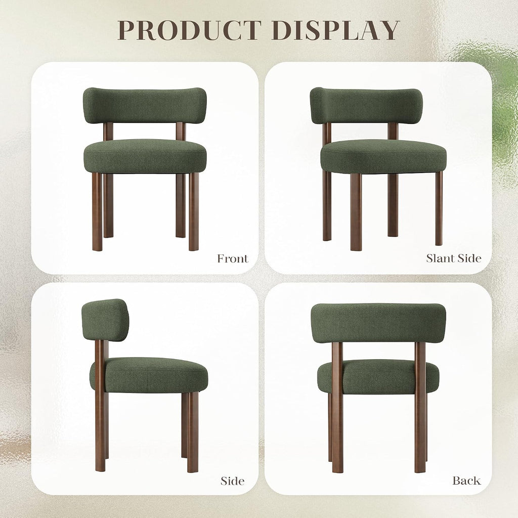 Wooden Dining Chairs Set of 4, Upholstered Kitchen Chairs with Solid Wood Legs, Mid Century Dining Room Chair with Ergonomic Curved Backrest for Kitchen Dining Vanity, Green