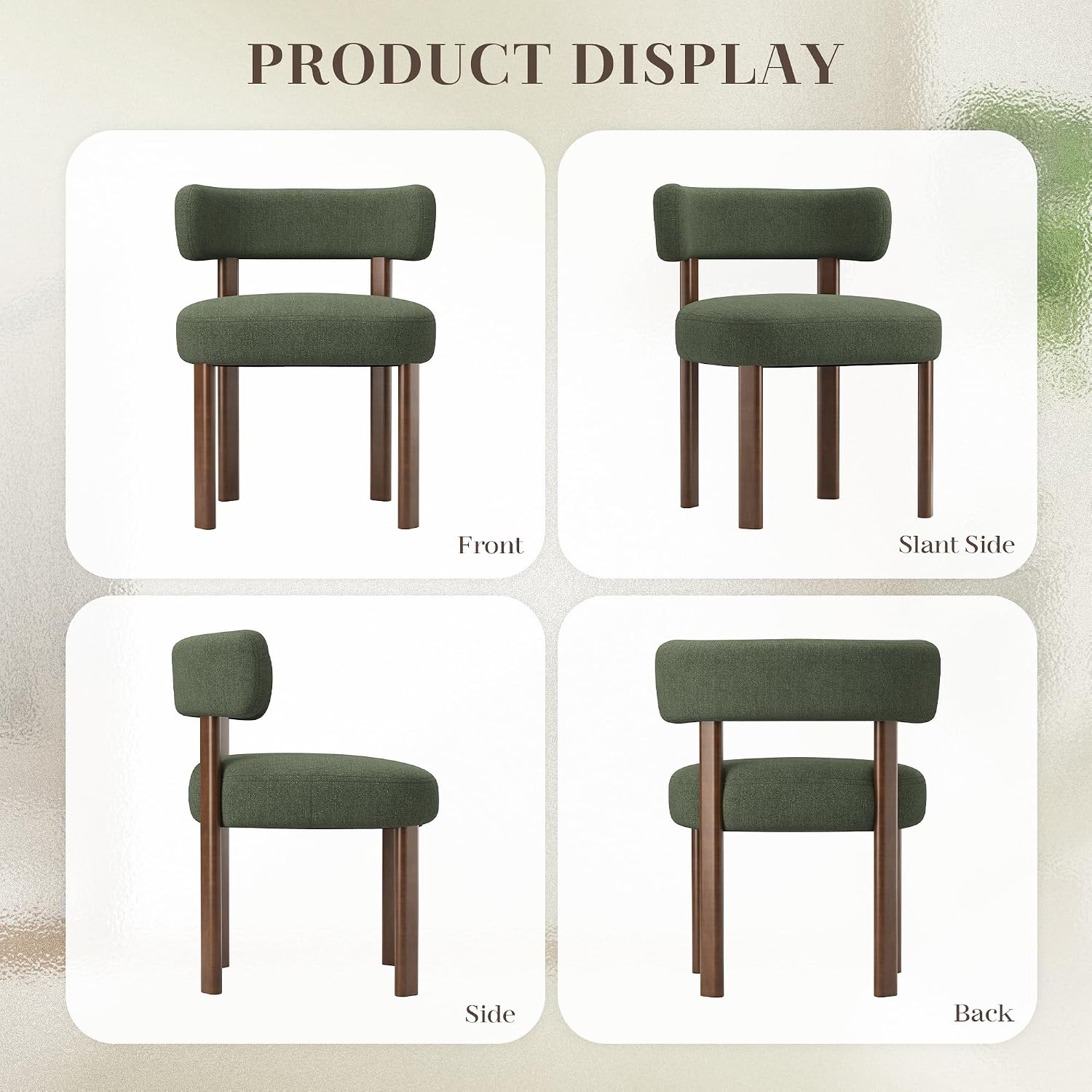 Wooden Dining Chairs Set of 4, Upholstered Kitchen Chairs with Solid Wood Legs, Mid Century Dining Room Chair with Ergonomic Curved Backrest for Kitchen Dining Vanity, Green