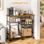 ThreeHio Rolling Kitchen Microwave Cart, 3-Tier Microwave Stand with Adjustable Shelf, Kitchen Storage Cart on Lockable Wheels, Coffee Bar Baker's Rack Organizer Shelf for Living Room, Office, Balcony