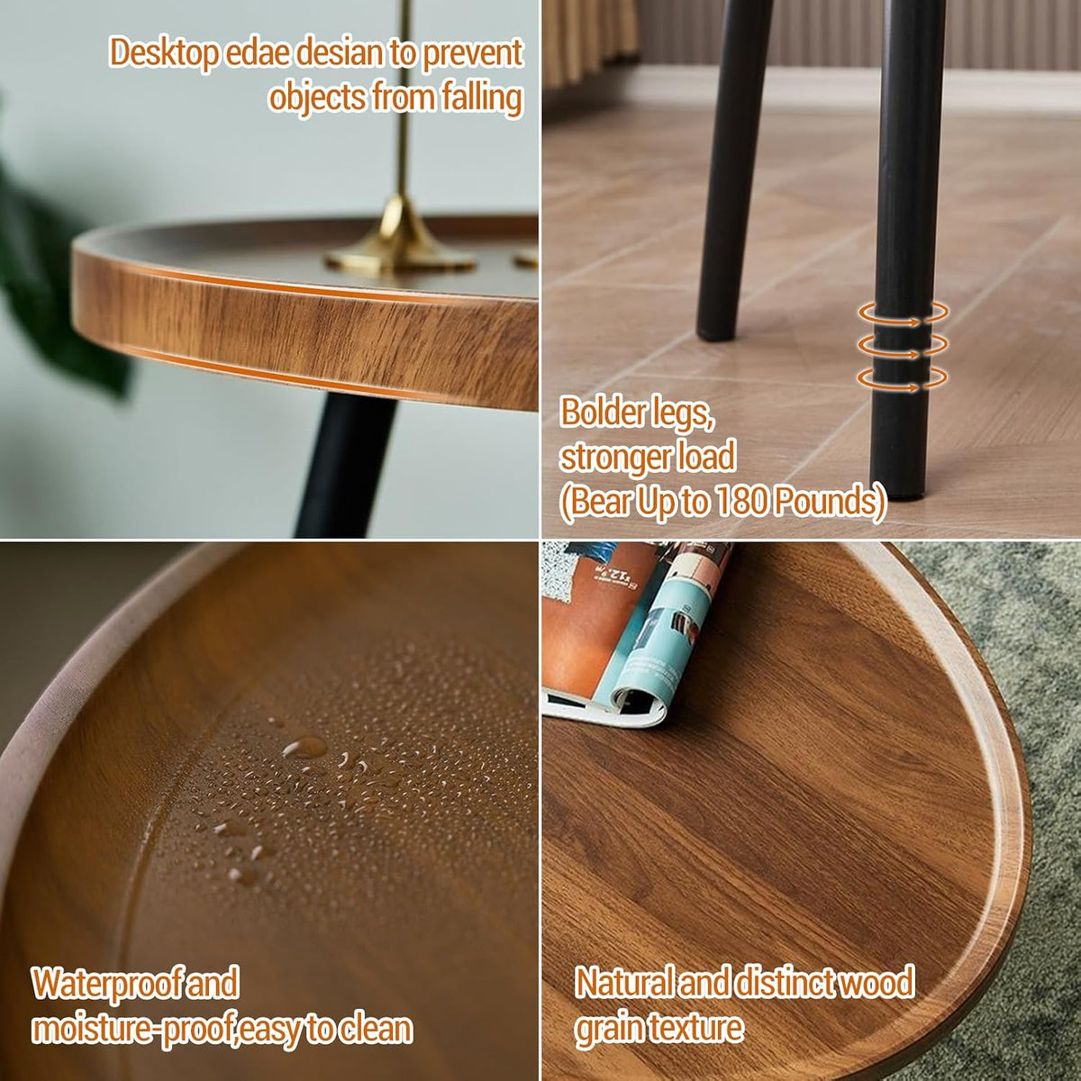Nesting Coffee Table Set of 2-Mid Century Modern Guitar Pick Stacking Tables with Solid Wood Legs-Waterproof Circle Center Table for Living Room Bedroom Balcony