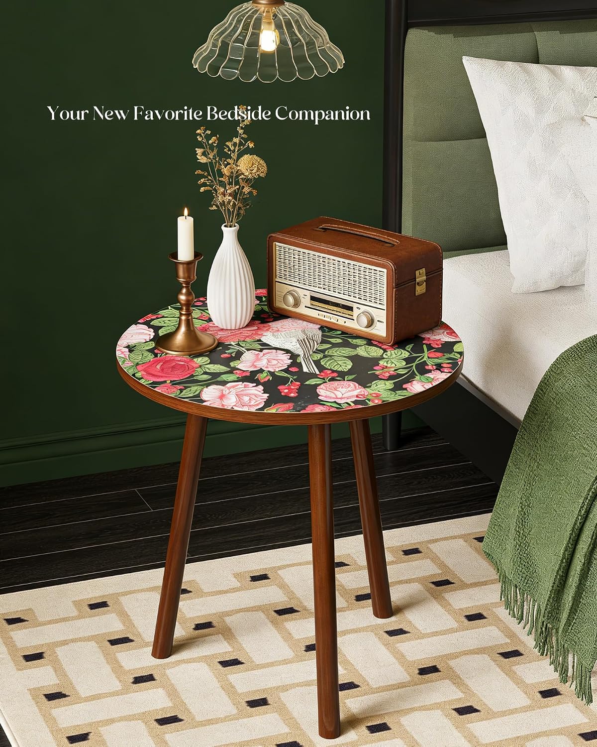 Round Side Table,Mid Century Modern End Table for Couch Bedside,Easy Assembly Accent Nightstand with Solid Wood Leg for Living Room,Bedroom,Corners,Small Table Stand for Small Spaces