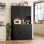 HOSTACK 71"H Kitchen Pantry Storage Cabinet, Farmhouse Hutch Cabinet, Black | Space-Saving Pantry Cabinet with Charging Station & 2 Large Drawers & Adjustable Shelves, Tall Kitchen Hutch, Dining Room