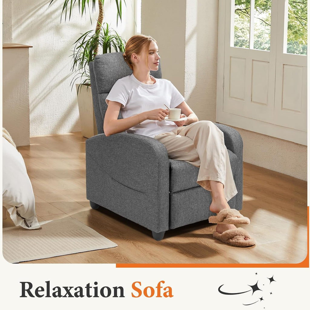 OLIXIS Recliner Chair for Adults, Home Theater Seating with Lumbar Support | Fabric Reclining Sofa Chair Seat for Living Room, Recliners, Gray