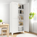 71'' Tall Kitchen Pantry Cabinet, Metal Storage Cabinet with 2 Doors and 4 Adjustable Shelves, Metal Pantry Cabinet with Lock for Dining Room, Living Room,White