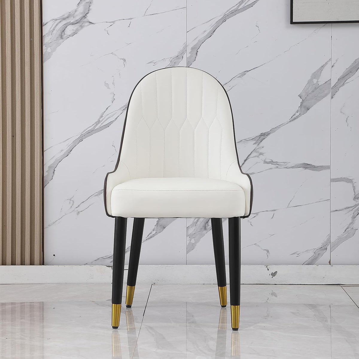 Modern Dining Chairs Set of 2, PU Cushion Accent Side Leisure Chairs with Mid Back, Upholstered Kitchen Chairs with Metal Legs for Living Room, Dining Room