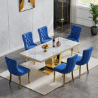 SSLine 68'' Marble Dining Table,Luxury Rectangular Kitchen Dining Room Table,Dining Table for 4-8 People with Gold U-Shape Stainless Steel Base for Kitchen Apartment