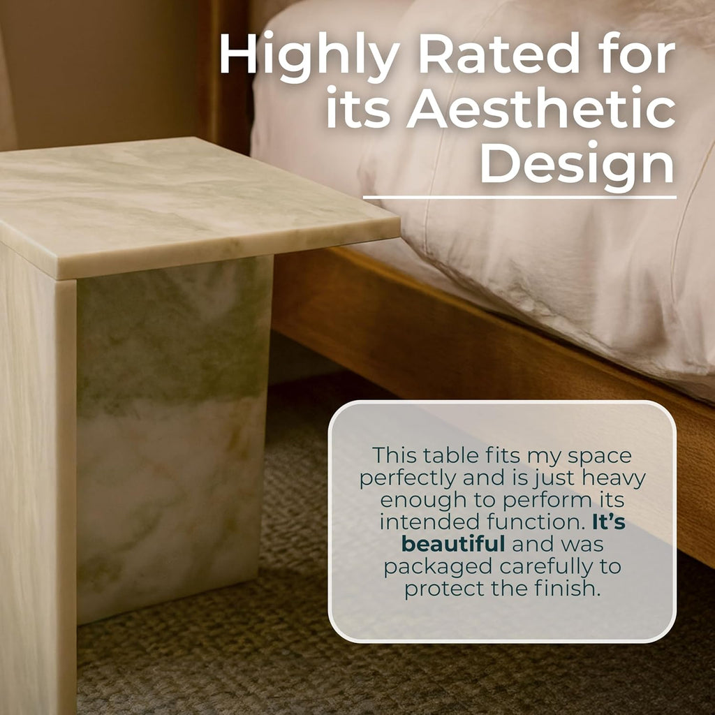 Elegant Boho Glam Accent Table with Stylish Modern Design – Solid Marble Stone Square Side Table for Living Room, Bedroom, Office, & Home Decor – 13 x 20 Inches