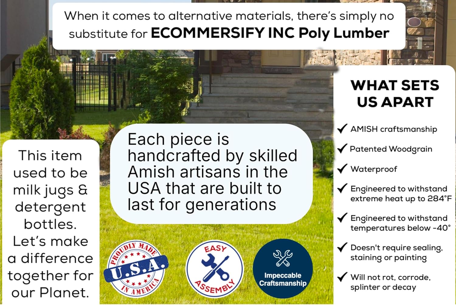 Amish Craftsmanship Made in USA 2FT Heavy Duty Poly Lumber Wood Porch Glider Premium Colors HDPE with No wood fibers Lancaster Series Rollback design 500 lbs Limit With Cupholders Solid-Cedar