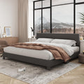 Allewie King Size Upholstered Bed Frame Adjustable Headboard, Dark Grey