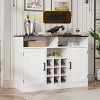 MHOM Farmhouse Buffet Cabinet with Prower Outlets, Rustic Sideboard Buffet with Wine Rack, Wooden Buffet Table for Dining Room, Antique White