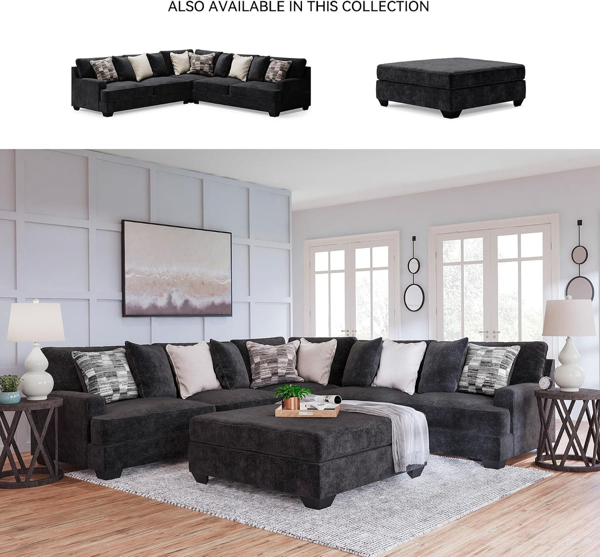 Signature Design by Ashley Lavernett Contemporary Square Oversized Accent Ottoman, Dark Gray