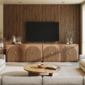 BELLEZE Set of 2 Fluted Buffet Cabinet with Storage, 65 Inch Symmetrical Arc Accent Sideboard Large Console for Kitchen, and Living Room (Caramel Brown)