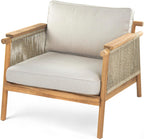 Merax Outdoor Acacia Wood Lounge Chair w/Cushions Set of 2, Patio Club Chair with Rope & Sturdy Wood Legs, All-Wearther Singe Sofa Chair for Porch, Lawn, Backyard, Balcony, Teak+ Beige