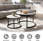 Nesting Coffee Table White Marble Pattern Wooden with Black Frame | 31.49" Round Coffee Tables for Living Room, Waiting Room, Apartment, Office, Balcony, Set of 2
