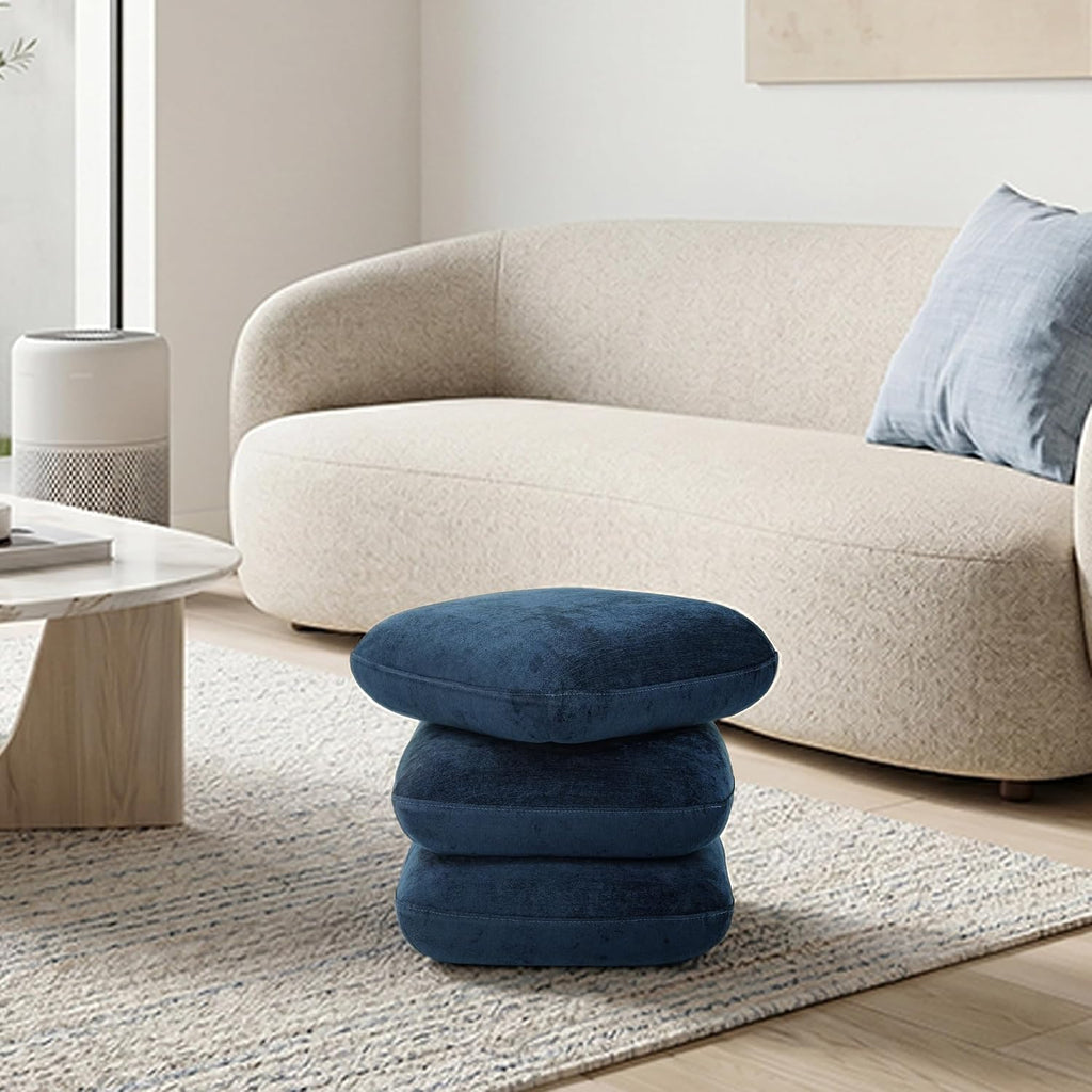 Get Set Style Ottoman, 360° Swivel Vanity Chair, Modern Geometric Ottoman, Foot Stool, Accent Vanity Stool, Lounge Footrest for Small Space, Living Room, Bedroom, or Entryway (Midnight Blue)