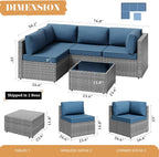 Vongrasig 5 Pieces Outdoor Sectional Furniture, All-Weather Rattan Patio Furniture Set, Wicker Patio Sectional Couch with Cushion, Glass Table, Navy Blue