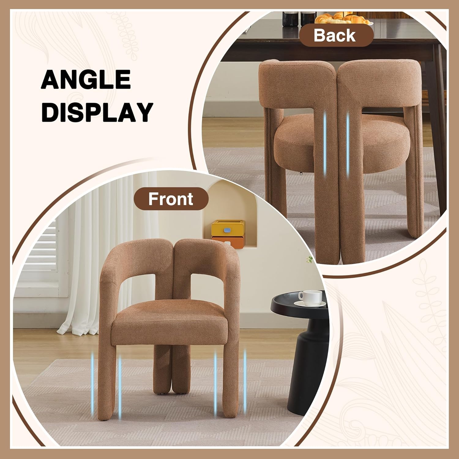 adochr Modern Barrel Dining Chairs Set of 6, Upholstered Linen Dining Room Chair with Wooden Legs, Accent Chairs with Arms, Comfy Side Armchairs for Kitchen/Dining Room/Living Room, Brown