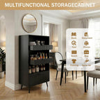 51" Tall Modern Black Storage Cabinet, Freestanding Kitchen Pantry Cabinet with 3 Drawers & Open Shelf, Buffet Sideboard Hutch, Snack Linen Cabinet for Dining Room,Bathroom, Bedroom, Office