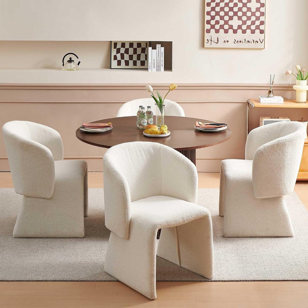 Homedot Dining Chair Upholstered Set of 4,Stylish Accent Barrel Side Chairs Cozy Sofa Chairs Teddy Velvet Comfortable Armchairs for Bedroom Reading Room Waiting Room Kitchen Dining Room