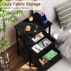 LOAKEKEL Night Stand, Black Nightstands with 2 Fabric Drawers for Bedroom | Small Bedside Table, End Tables Living Room, Bed Side Table with Open Storage Shelf