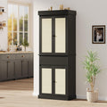 69'' Tall Pantry Cabinet - 4 Rattan Doors, Drawer, and 2 Adjustable Shelves - Freestanding Storage Cupboard for Entryway, Kitchen, Dining Room, Bathroom, or Office,Black