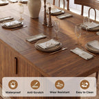 knoworld 78.7" Rectangular Dining Table for 6-10, Farmhouse Kitchen Furniture with Storage Base, Sliding Tambour Doors, Walnut